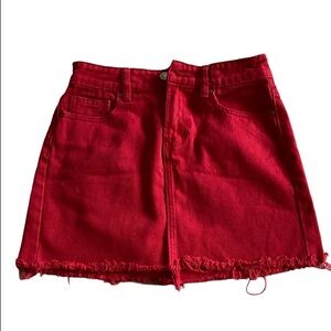 PACSUN Deep Red Distressed Denim Mini Skirt Sz 23
